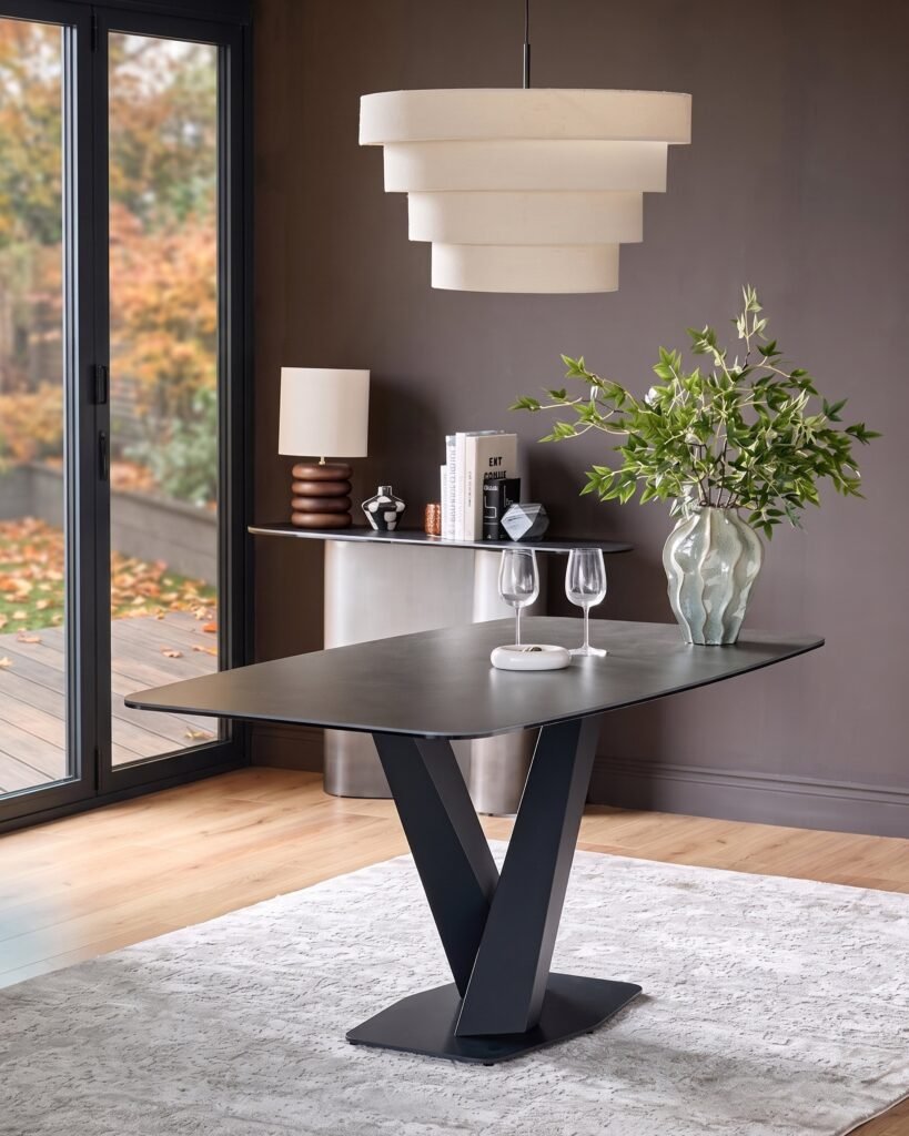 Carter Dark Grey Ceramic Pedestal 6 Seater Dining Table – Dusk Scotland Front