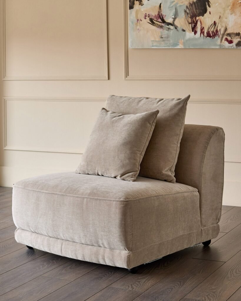 Caspian mink chenille Dusk single sofa module Front