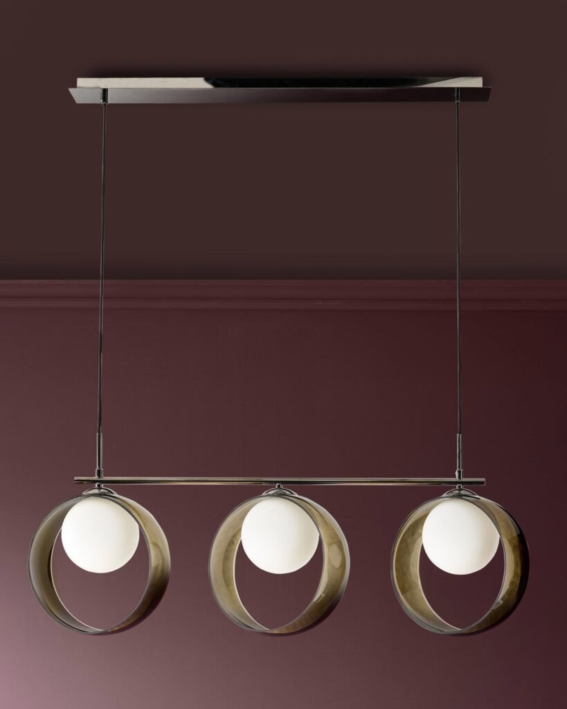 Dusk Scotland Chloe green glass 3 bar adjustable pendant light Front