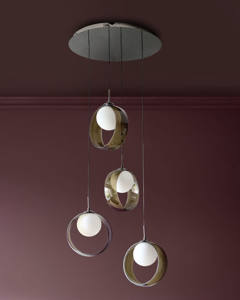 Chloe green glass LED Dusk Scotland 4 drop adjustable pendant light Front