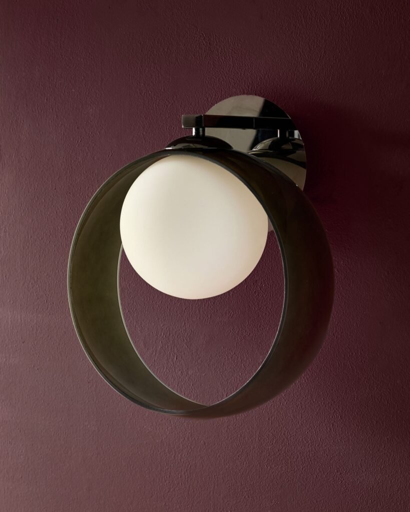 Chloe green glass adjustable wall light – Dusk England Front