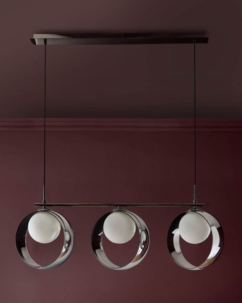 Dusk Chloe silver chrome glass 3 bar adjustable pendant light Front