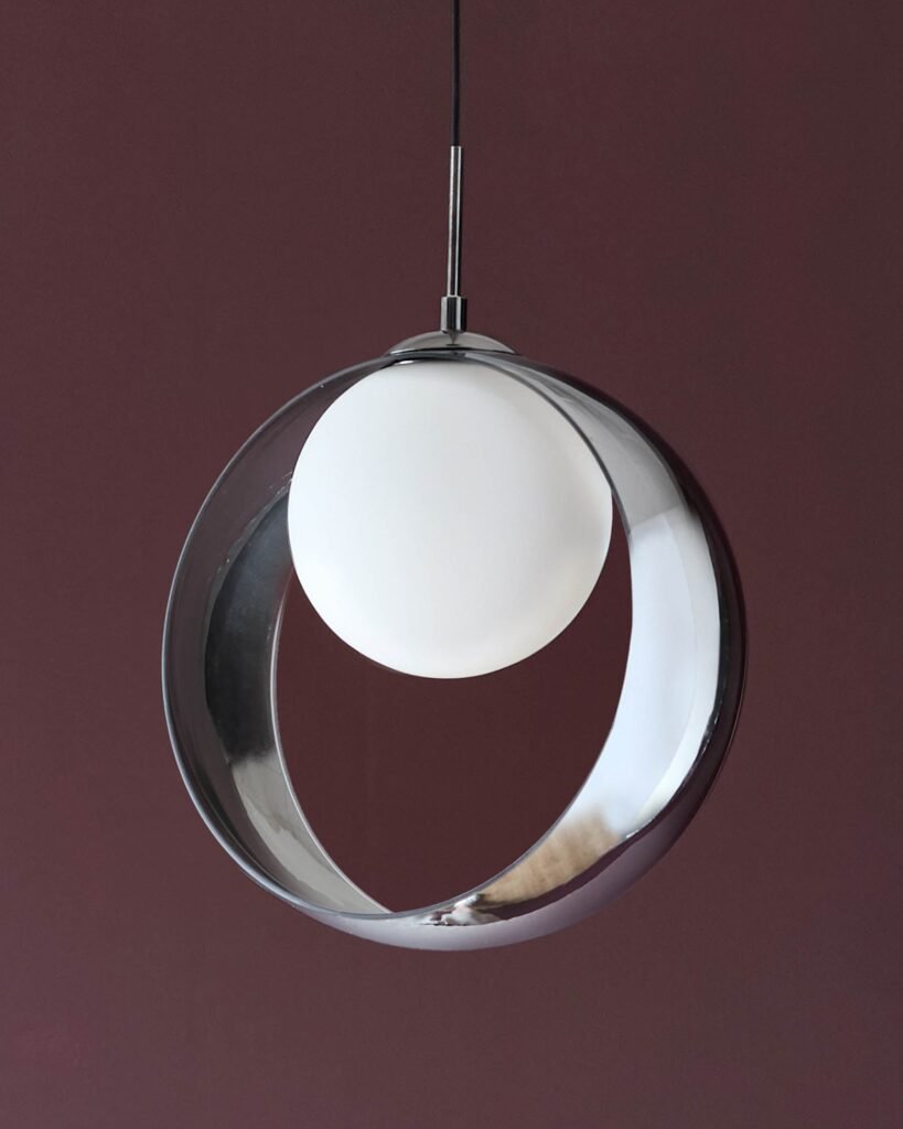 Chloe silver chrome glass LED single drop adjustable pendant light – Dusk England Front