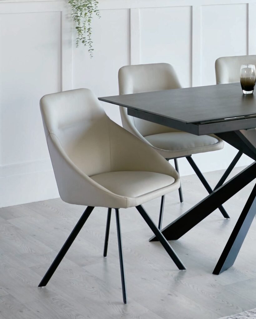 Cleo Light Grey Faux Leather Swivel Chair – Dusk Front