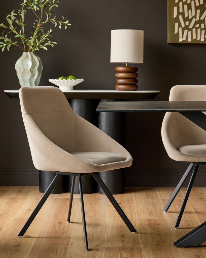 Dusk England Cleo Champagne Velvet Swivel Chair Front