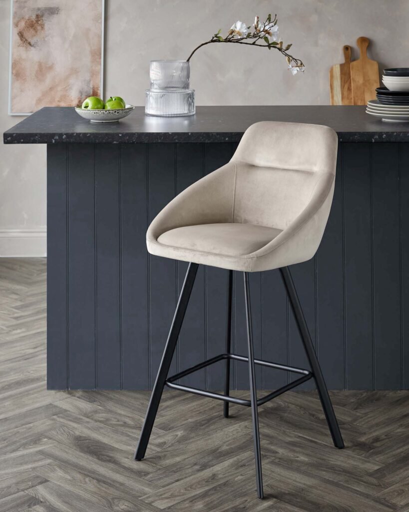Cleo champagne velvet Dusk England swivel bar stool Front