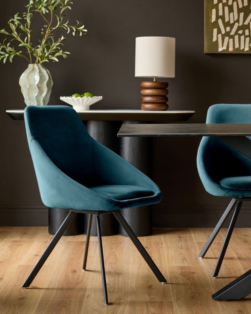 Dusk England Cleo Dark Teal Velvet Swivel Chair Front