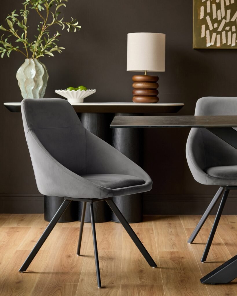 Cleo Dark Grey Dusk Scotland Velvet Swivel Chair Front