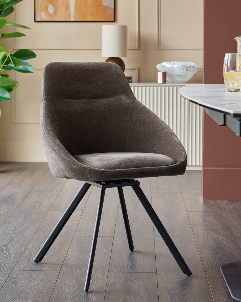 Cleo mocha chenille Dusk Scotland swivel dining chair Front