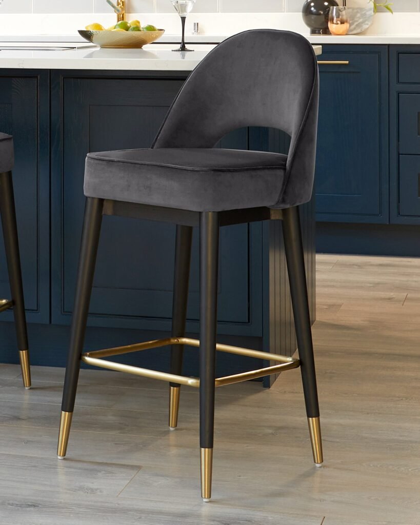 Dusk Scotland Clover Dark Grey Velvet Bar Stool Front