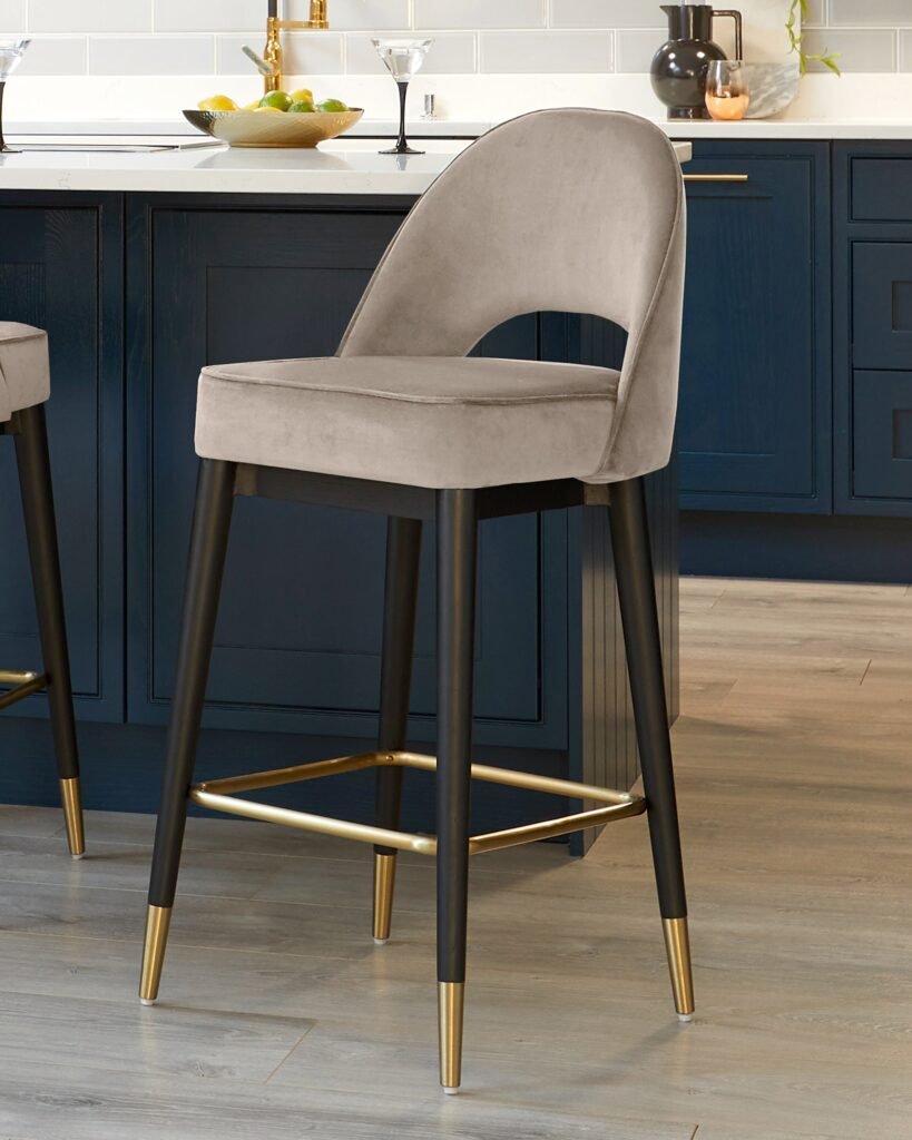 Clover Champagne Dusk Scotland Velvet Bar Stool Front