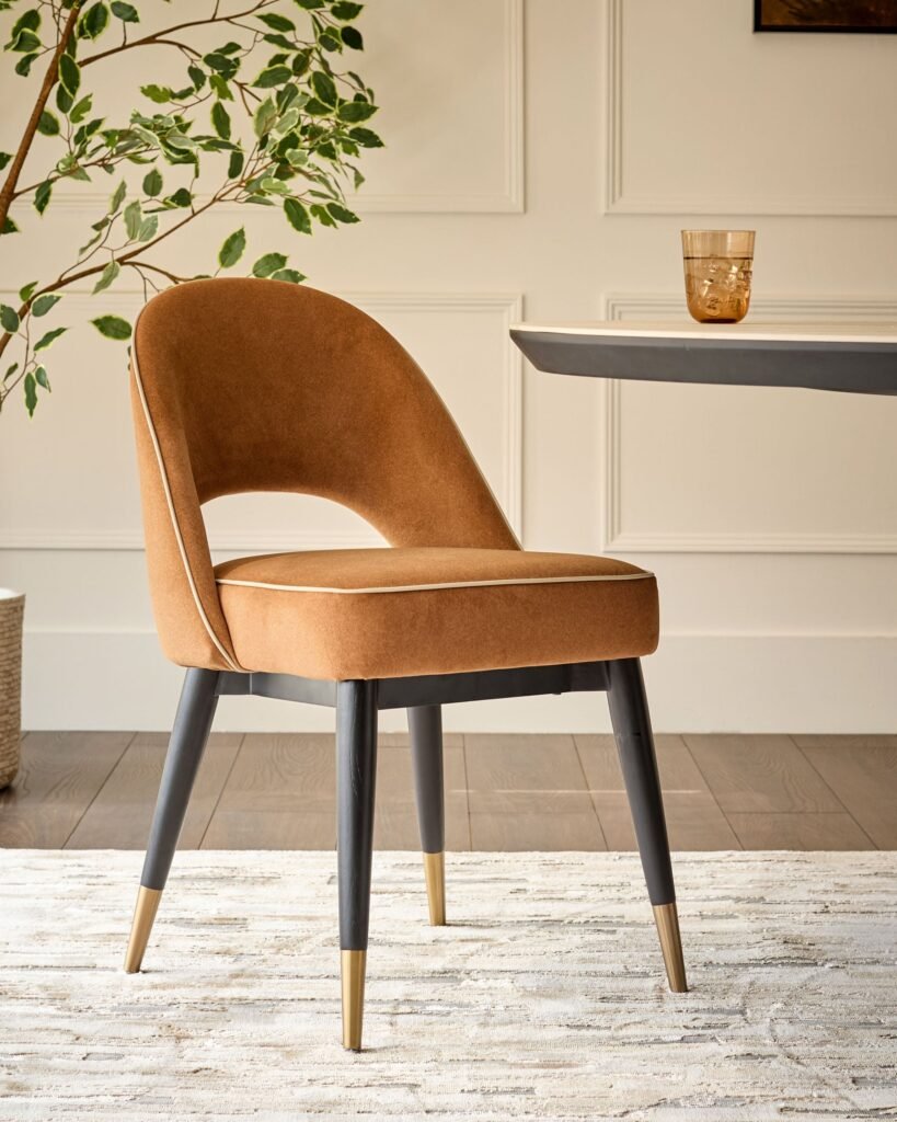 Clover caramel fabric with piping dining chair - set of 2 – Dusk England Front
