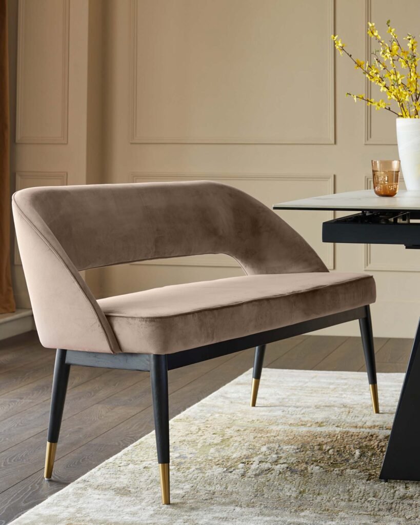 Dusk Clover Champagne Velvet Dining Bench With Backrest Front