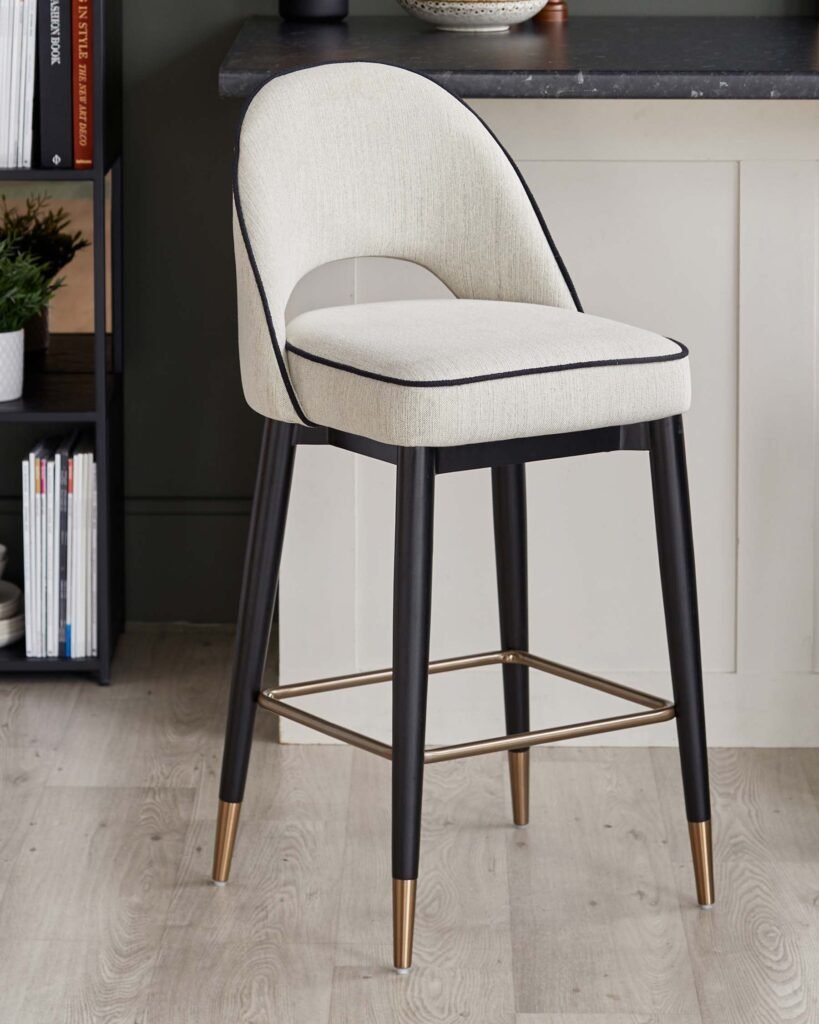 Dusk Scotland Clover ivory dual tone fabric bar stool with bronze legs Front