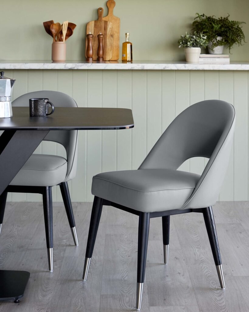 Dusk England Clover mid grey faux leather dining chair - set of 2 Front