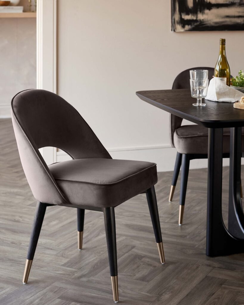 Clover mocha velvet dining chair with Dusk Scotland bronze legs - set of 2 Front