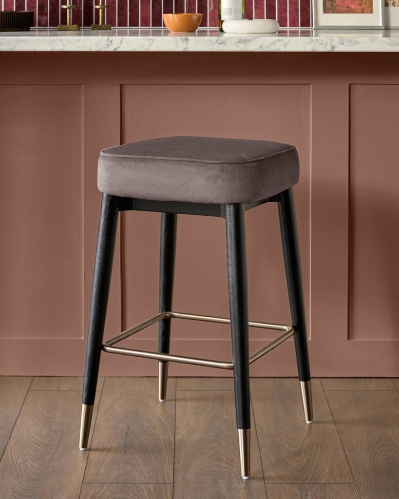 Clover mocha velvet backless Dusk England brushed bronze bar stool Front