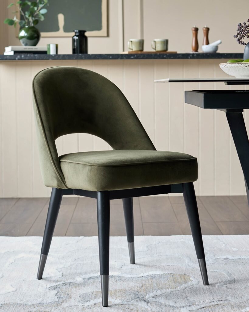 Clover olive green velvet dining chair - Set of 2 – Dusk England Front