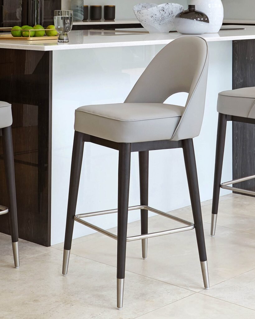 Dusk England Clover Light Grey Faux Leather Bar Stool Front