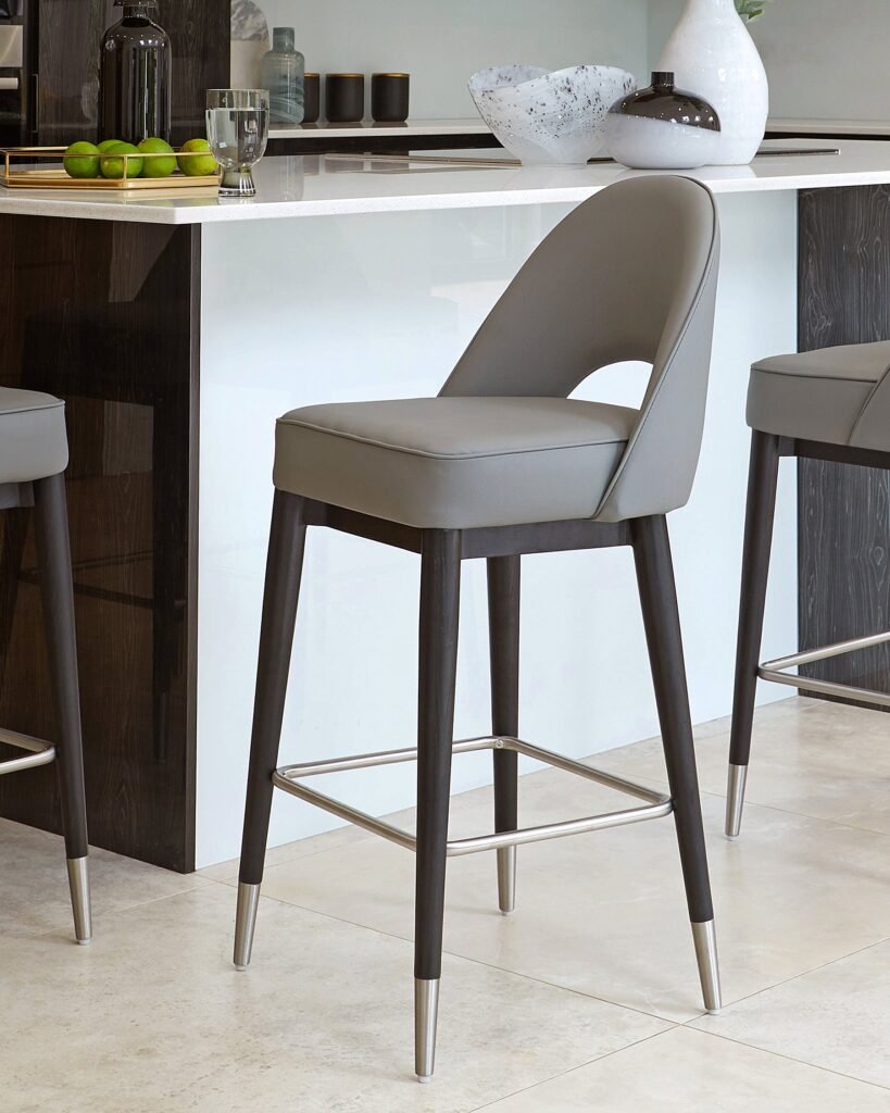 Clover Mid Grey Faux Leather Bar Stool – Dusk Scotland Front