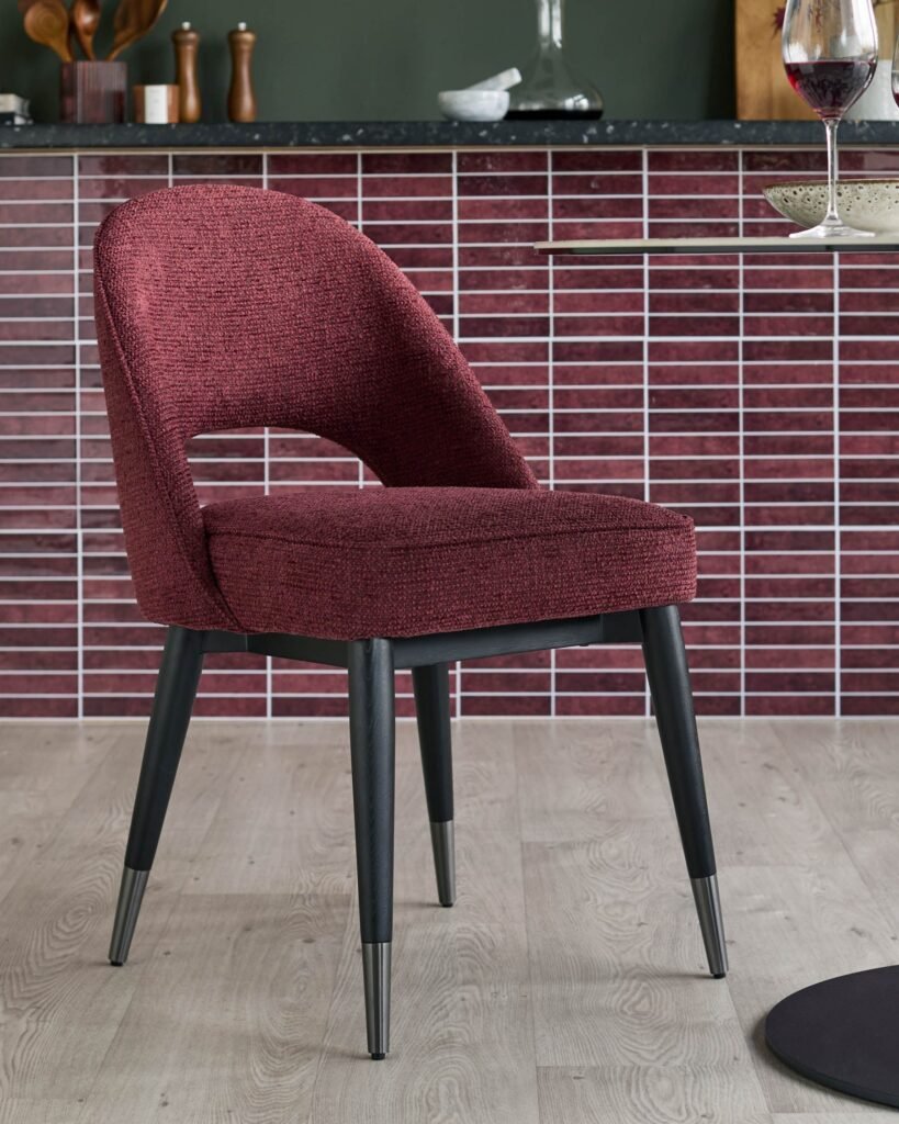 Clover berry red chunky fabric dining chair - set of 2 – Dusk England Front
