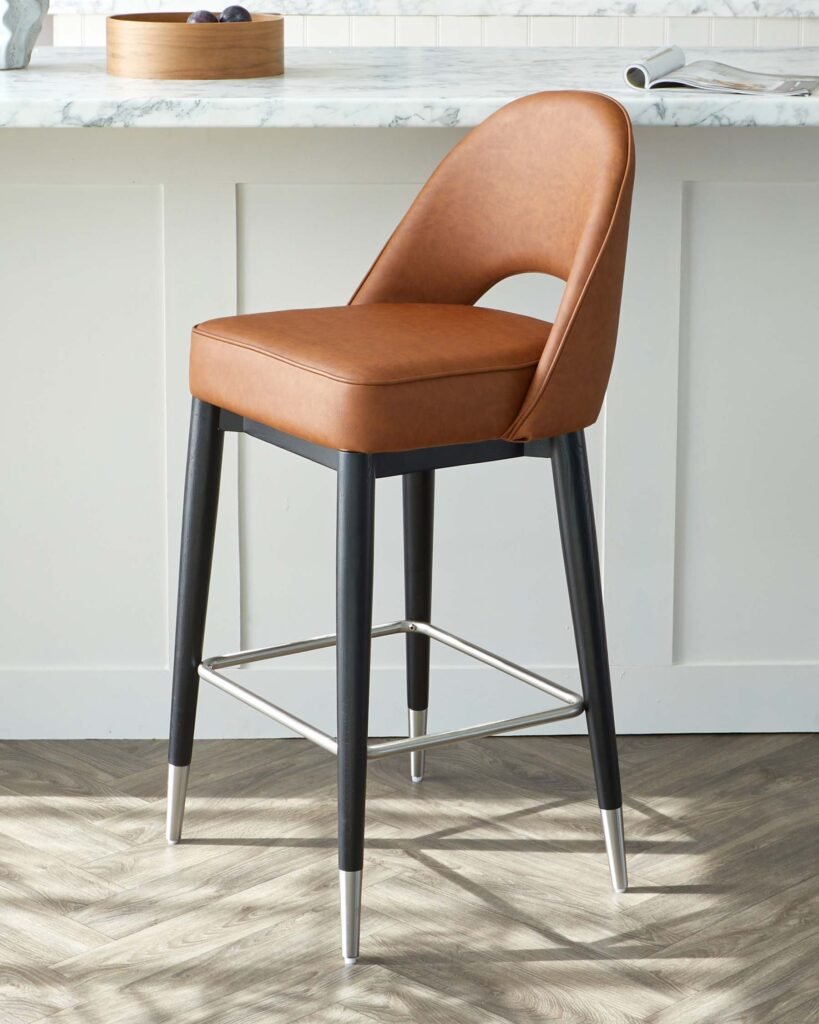 Dusk England Clover Tan Faux Leather Bar stool Front