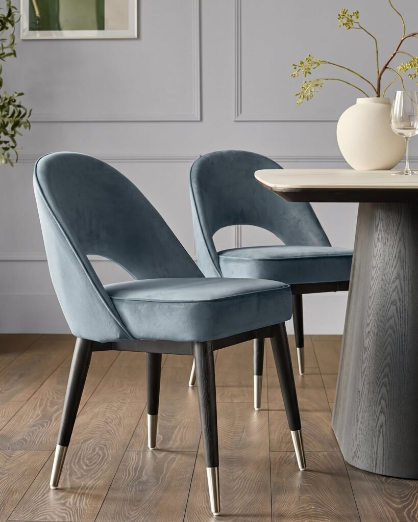 Clover blue grey velvet dining Dusk England chair - set of 2 Front