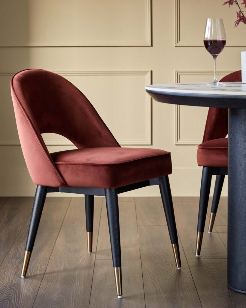 Clover toffee red velvet dining Dusk England chair - set of 2 Front