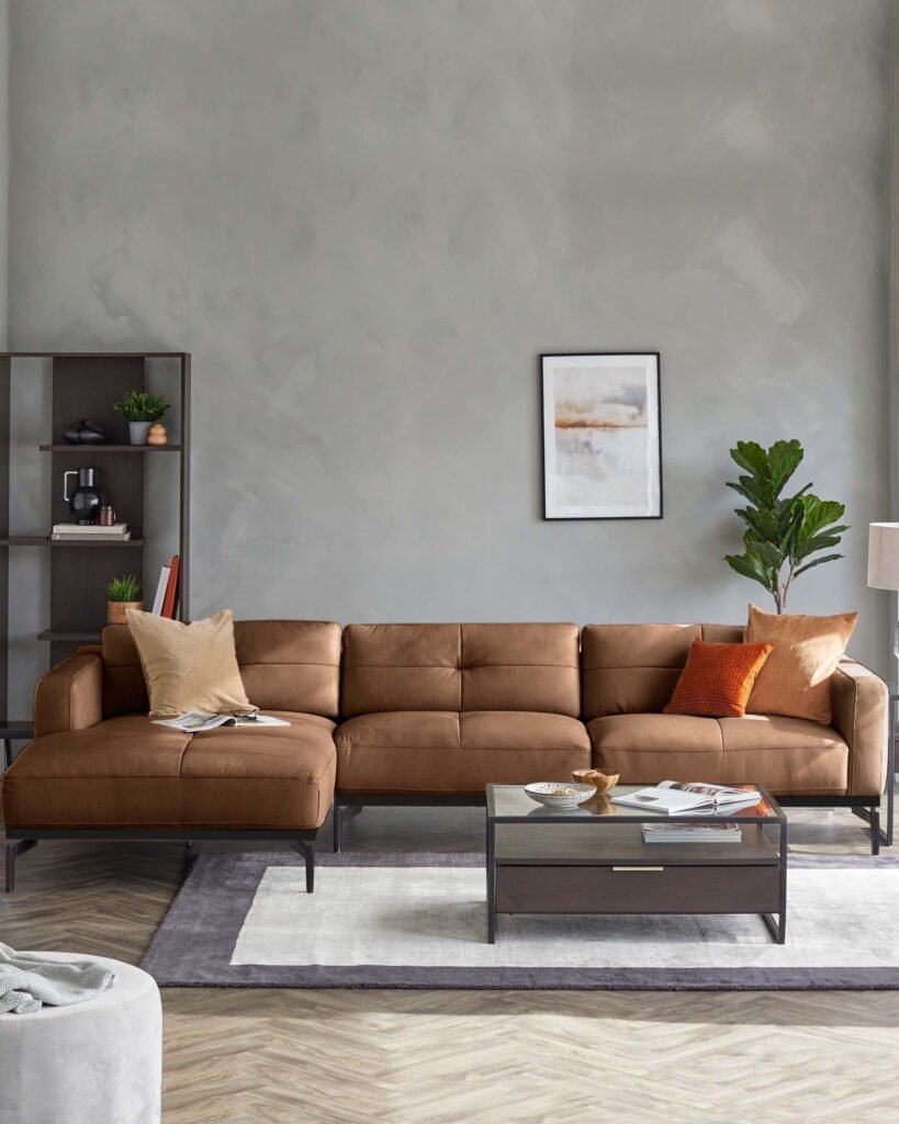Colton tan leather left Dusk England hand corner chaise sofa Front