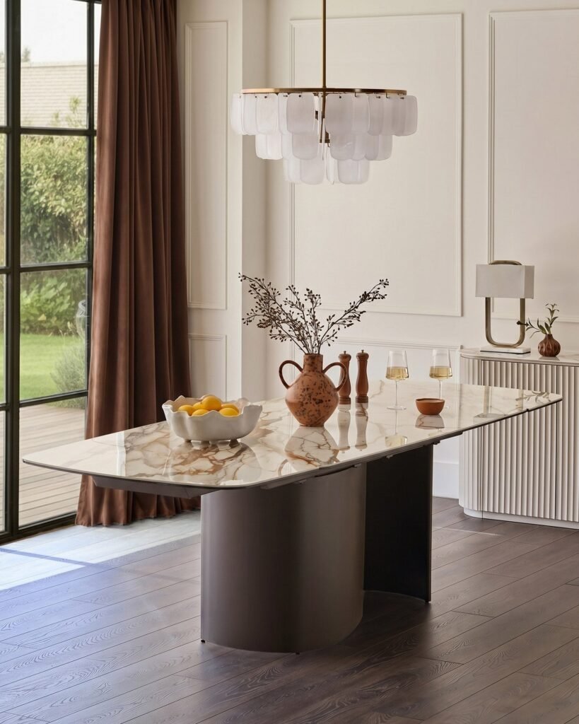 Dusk Scotland Cortona natural marbled ceramic 8 - 10 seater extending dining table Front