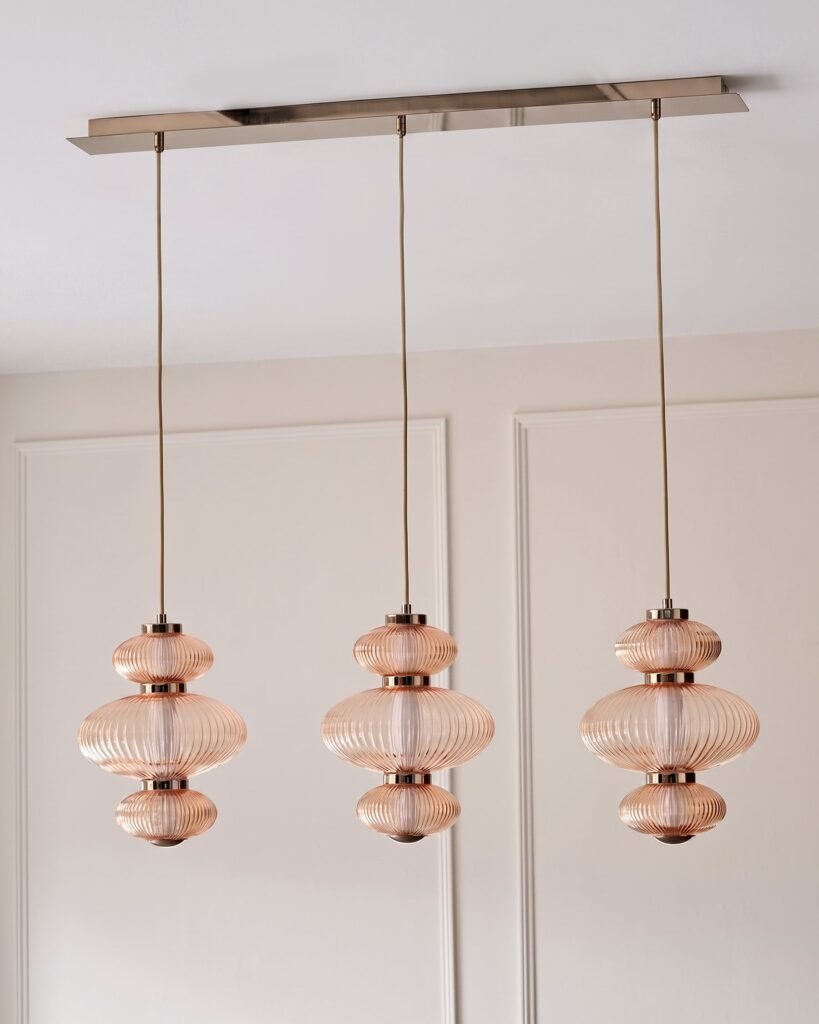 Cynthia champagne glass Dusk England 3 bar pendant light Front