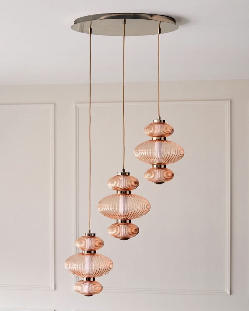 Dusk Scotland Cynthia champagne glass 3 drop pendant light Front