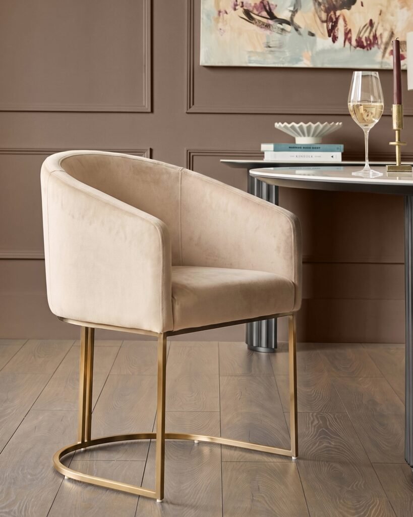 Dakota champagne velvet dining chair – Dusk Scotland Front