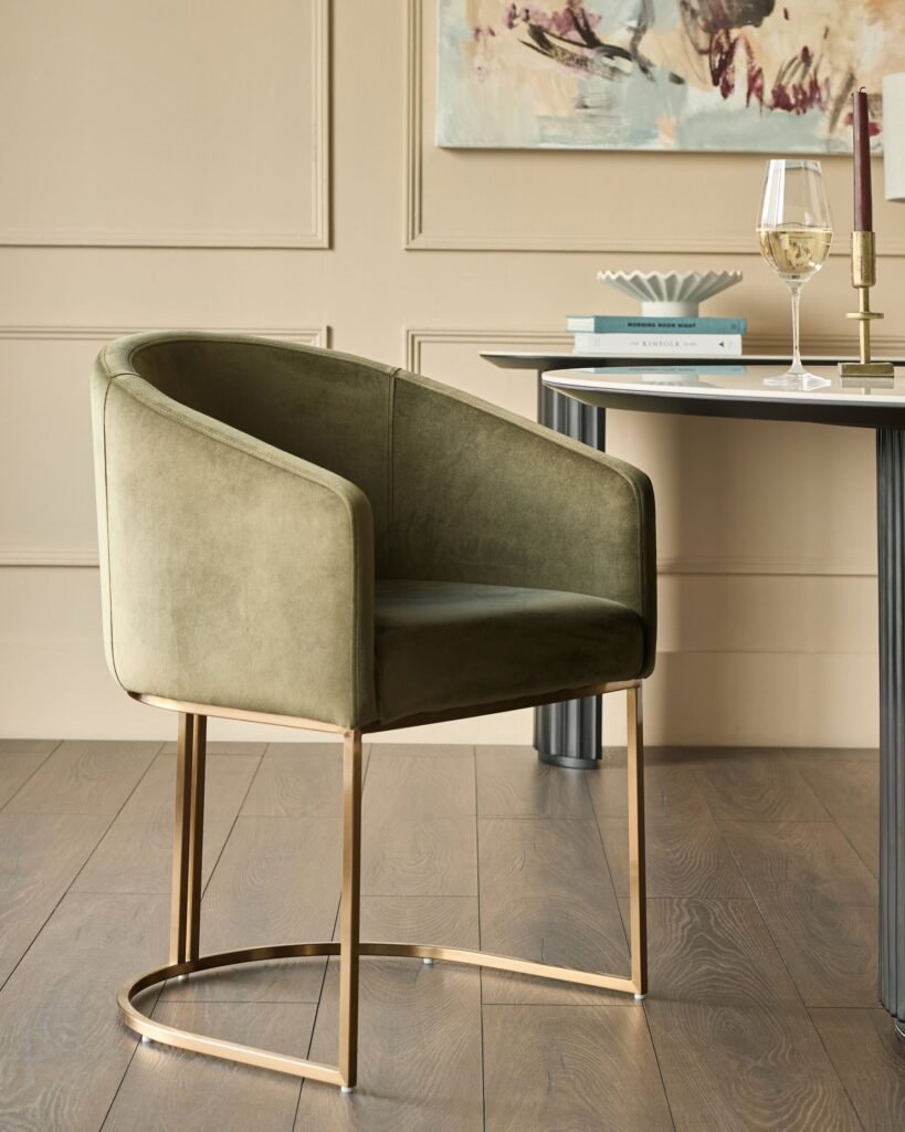 Dusk Dakota olive green velvet dining chair Front