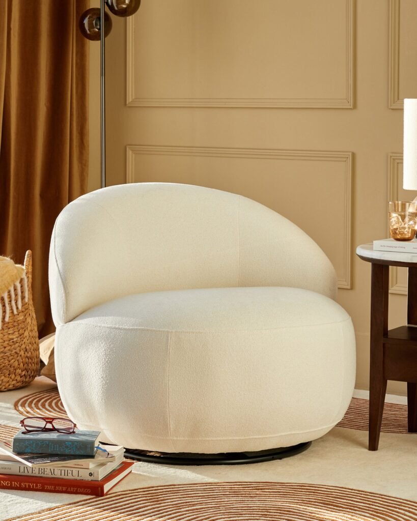 Dusk Scotland Daphne Ivory Boucle Swivel Accent Chair Front