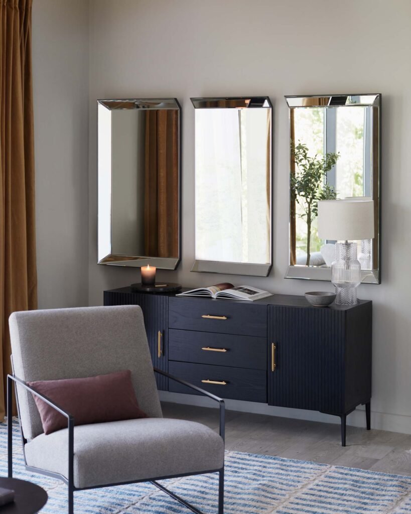 Giselle Large 3 Panel Wall Mirror Plain – Dusk Front