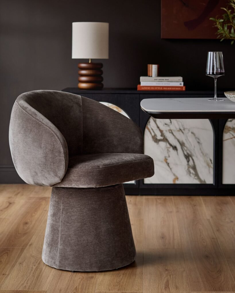 Darcy mocha Dusk Scotland chenille swivel chair Front