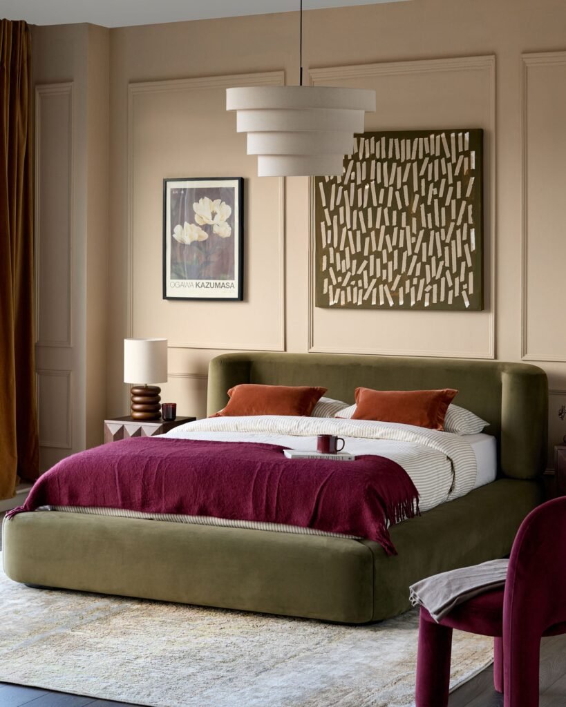 Dusk England Darla olive green velvet super king ottoman storage bed Front