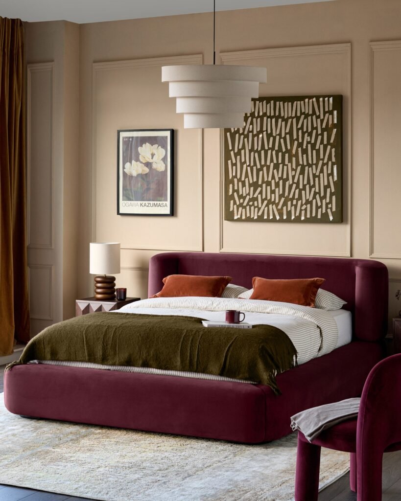 Dusk Darla plum velvet king ottoman storage bed Front