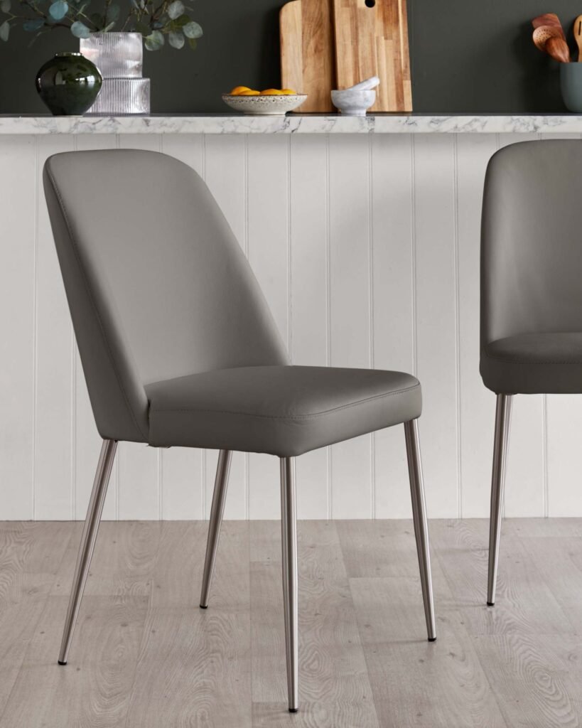Deco dark grey leather dining chair - set of 2 – Dusk England Front