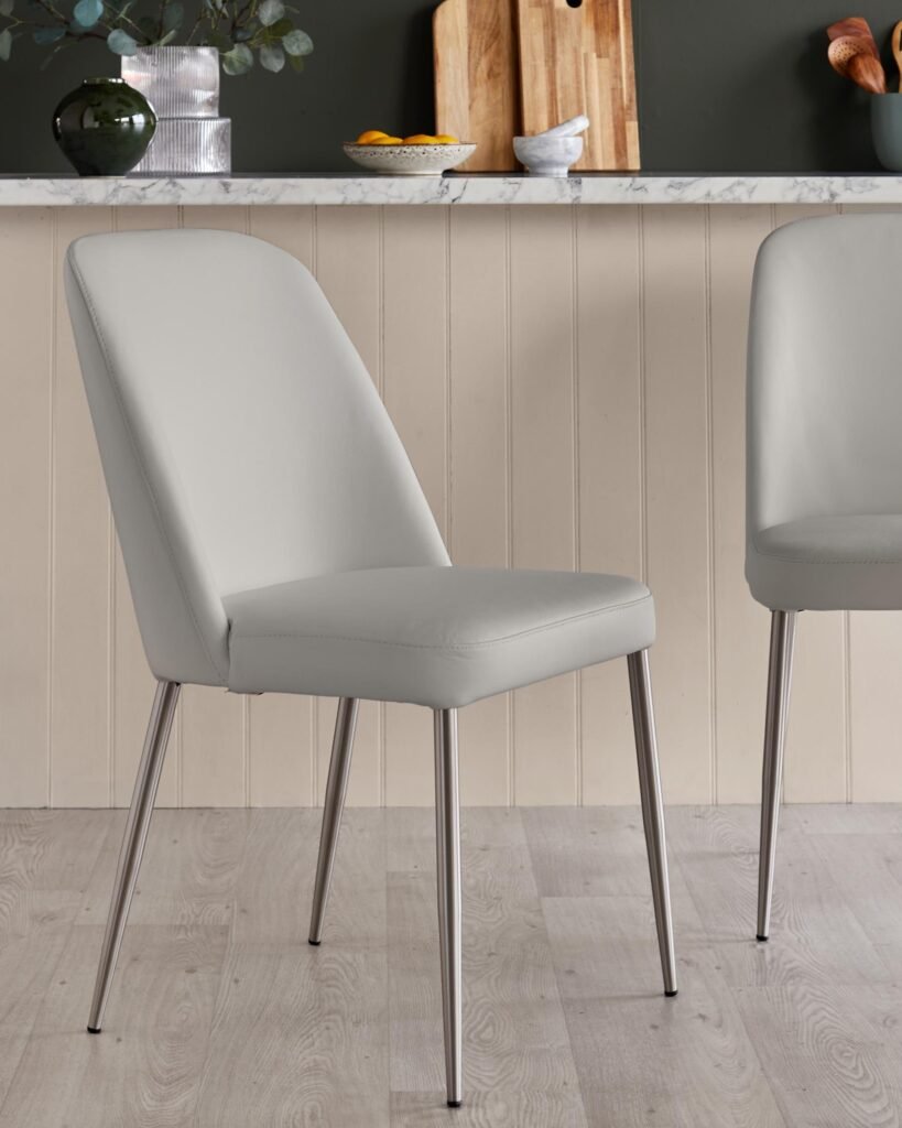 Deco light grey leather dining chair - set of 2 – Dusk England Front
