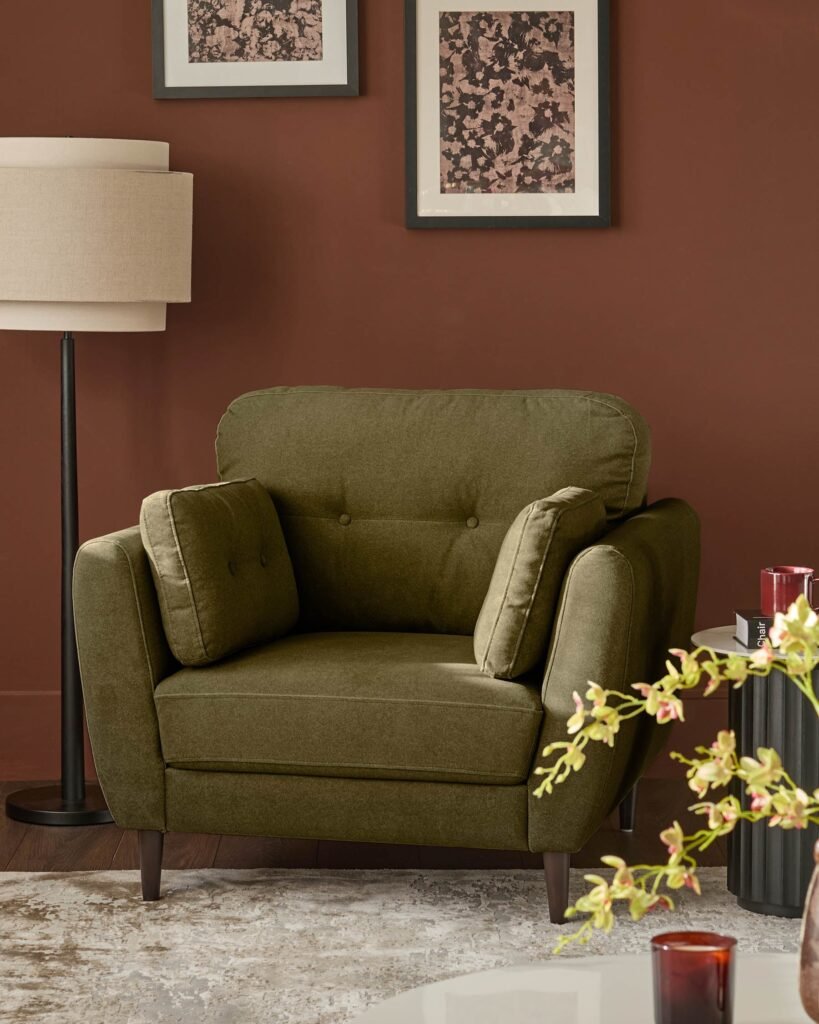 Dusk Scotland Delilah pistachio green fabric armchair Front