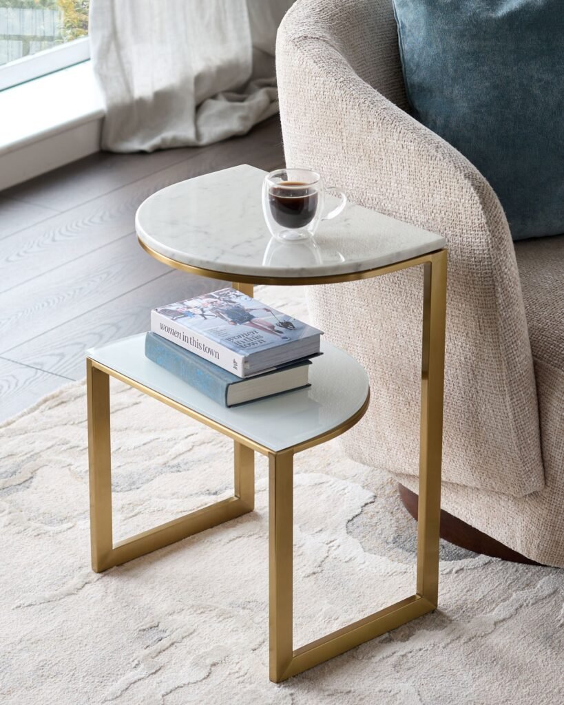Dusk Scotland Demi white marble side table Front