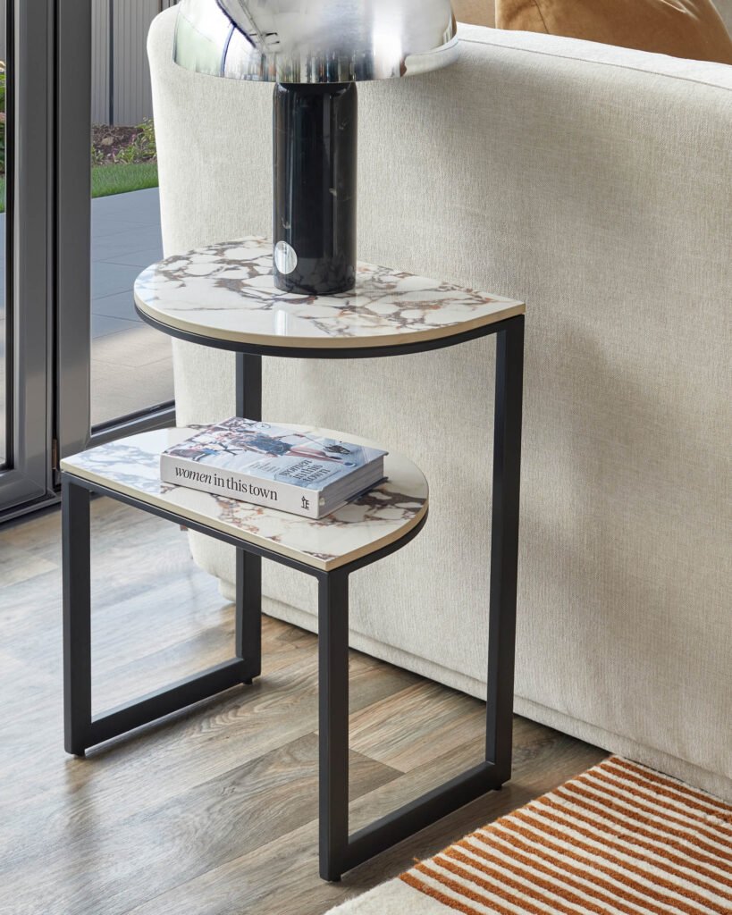 Demi white calacatta Dusk ceramic side table Front