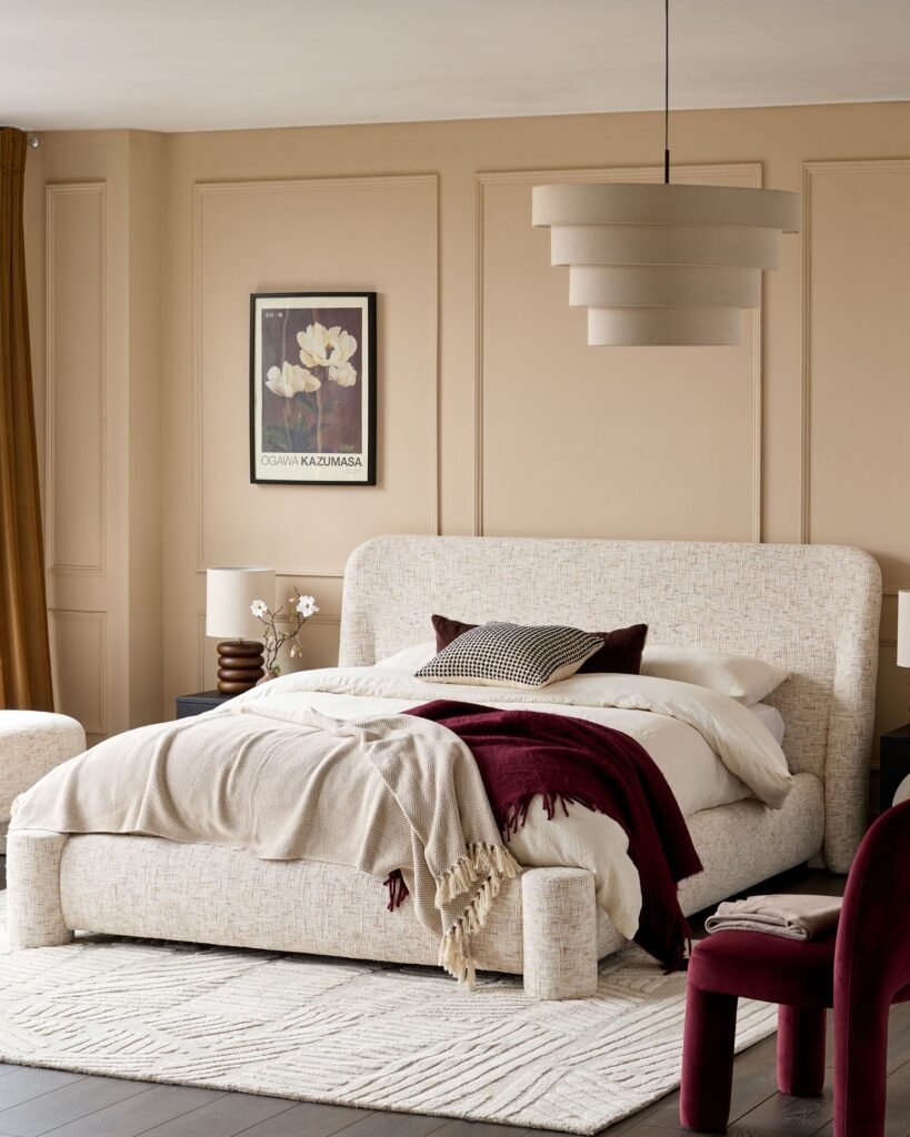 Deven natural fabric king size ottoman storage bed – Dusk England Front