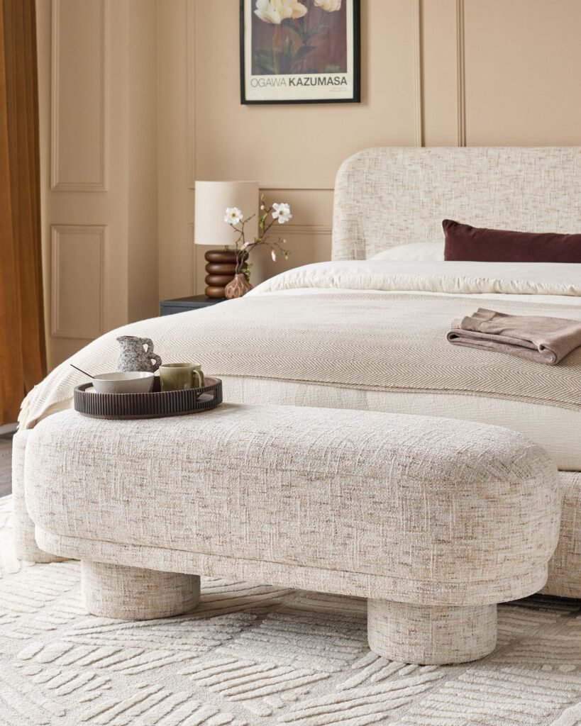 Deven natural fabric bench – Dusk England Front