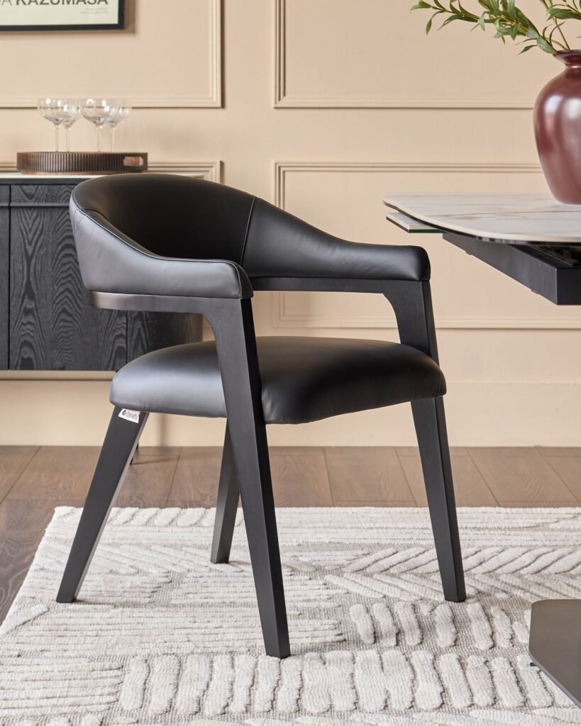 Dusk Dylan black leather dining chair Front