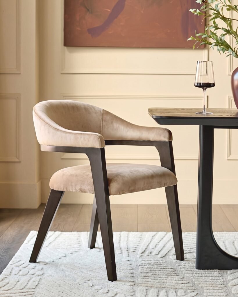 Dusk Dylan champagne velvet dining chair Front