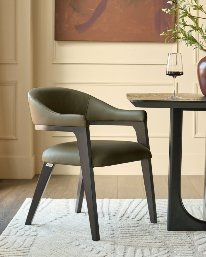Dusk England Dylan olive green leather dining chair Front