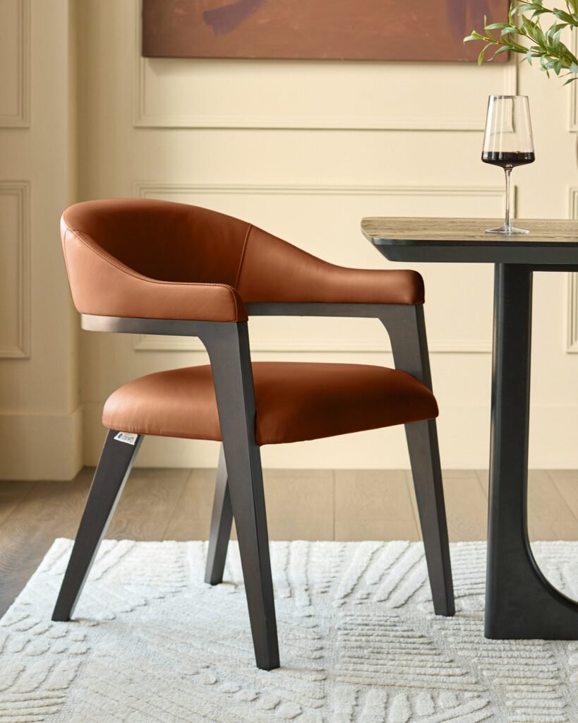 Dylan tan leather dining chair – Dusk England Front
